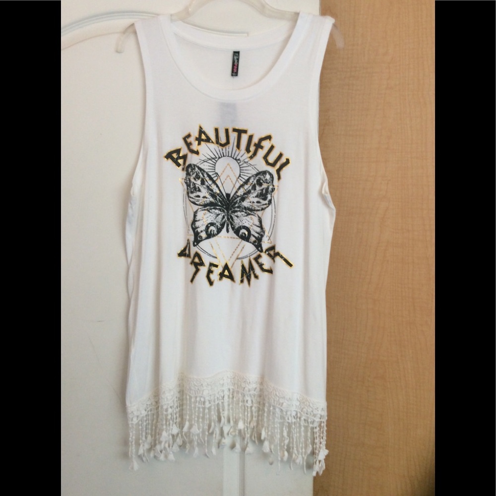 New White color/printed front/tassels women top 1X